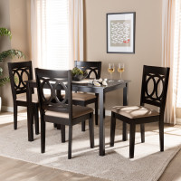 Baxton Studio RH315C-Sand/Dark Brown-5PC Dining Set Lenoir Modern and Contemporary Sand Fabric Upholstered Espresso Brown Finished Wood 5-Piece Dining Set